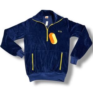 NWT Vintage 70s UCLA Deadstock Velour Quarter Zip Sweatshirt Talon Blue Sz M